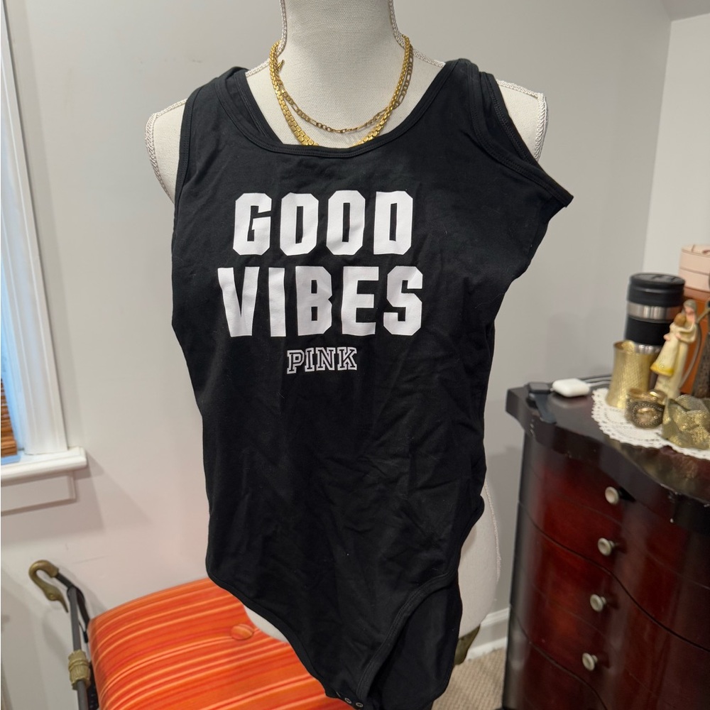 PINK Victoria's Secret Black Good Vibes Women's Tank Top